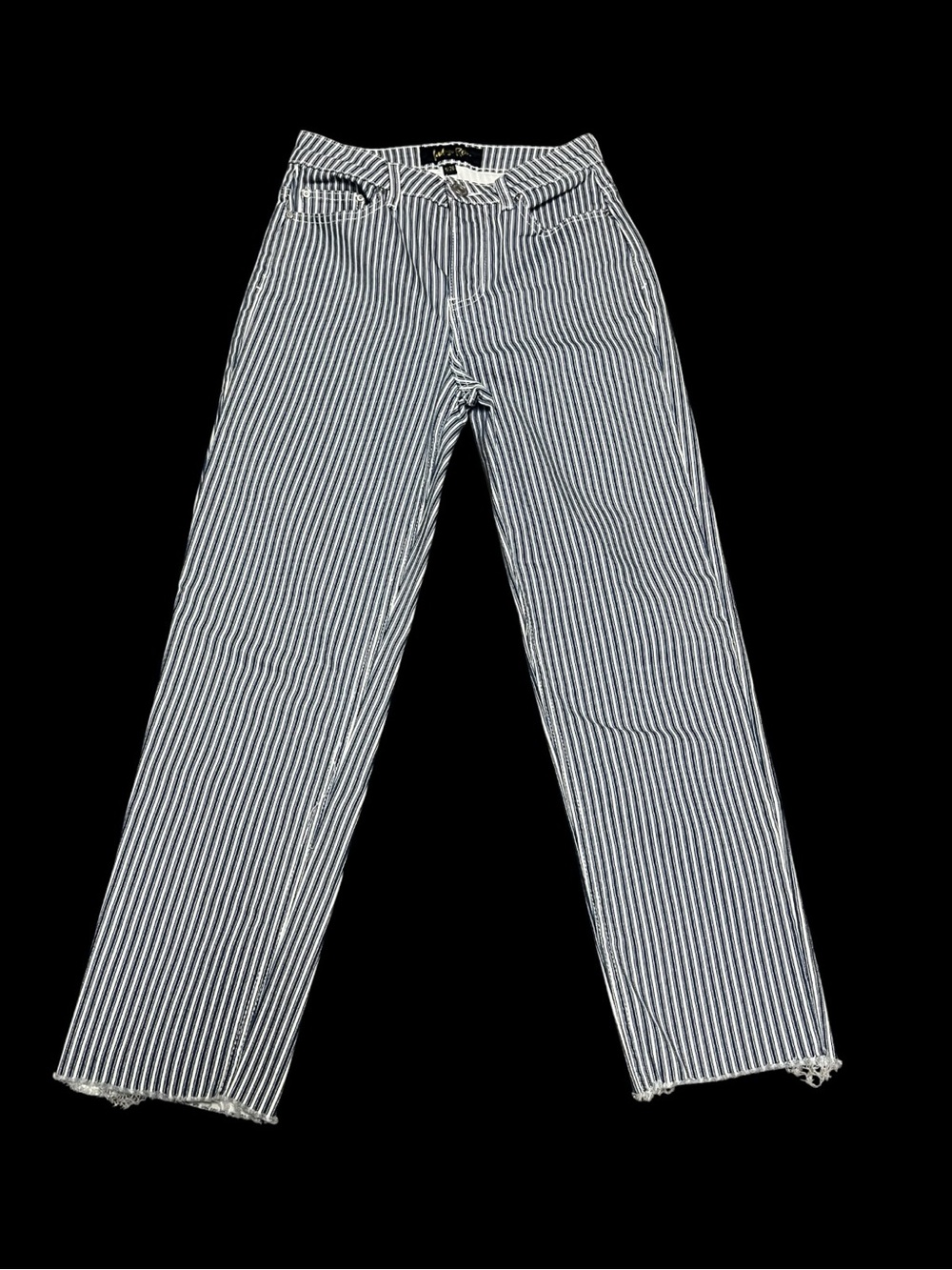 Striped Ultra High-Rise Straight Jeans in Navy & White